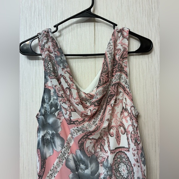 Vintage Y2K Robbie Bee Pink & Gray Cow Neck Dress | Baroque Floral 90s Glam 12 - Picture 5 of 9